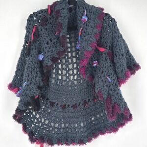 SAVE THE QUEEN Crochet Open Knit Cardigan Sweater Fringe Trim XS Italy